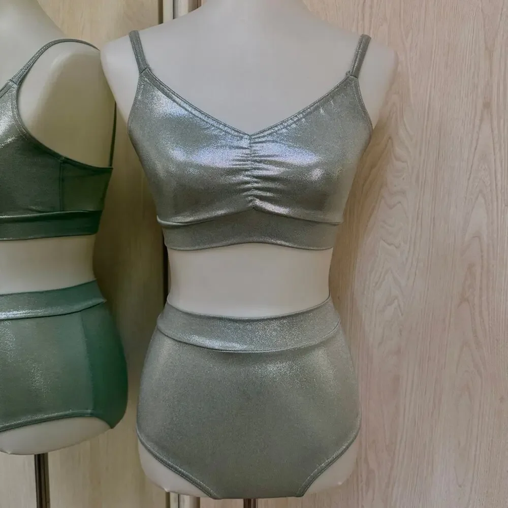 Kelle dance silver metallic high-Waist Bralette & brief 2-piece Set large child
